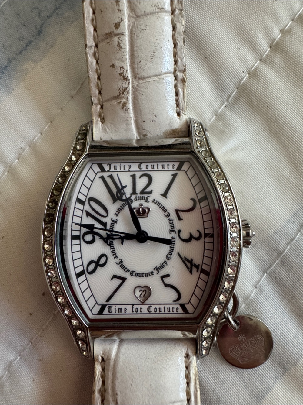 Juicy Couture White Crystal-Accented Silver-Tone Watch